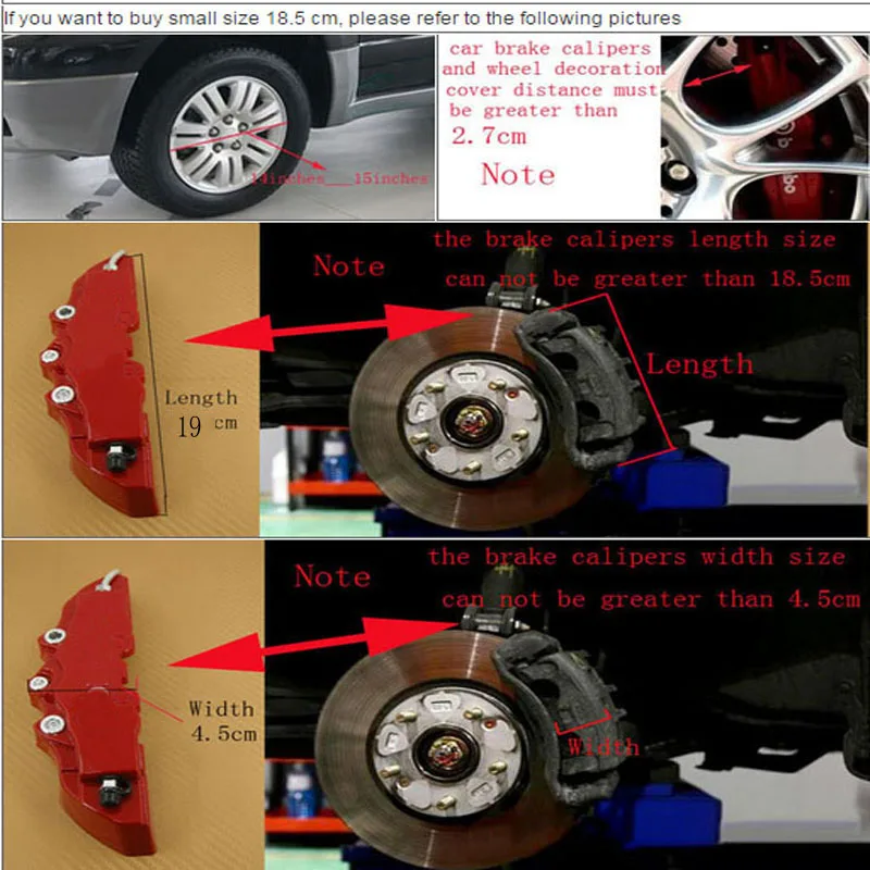 KUNBABY красный ABS универсальный автомобильный 3D стиль слова дисковый тормозной суппорт Чехлы передние и задние Размер M+ S для колес 17 ''и под