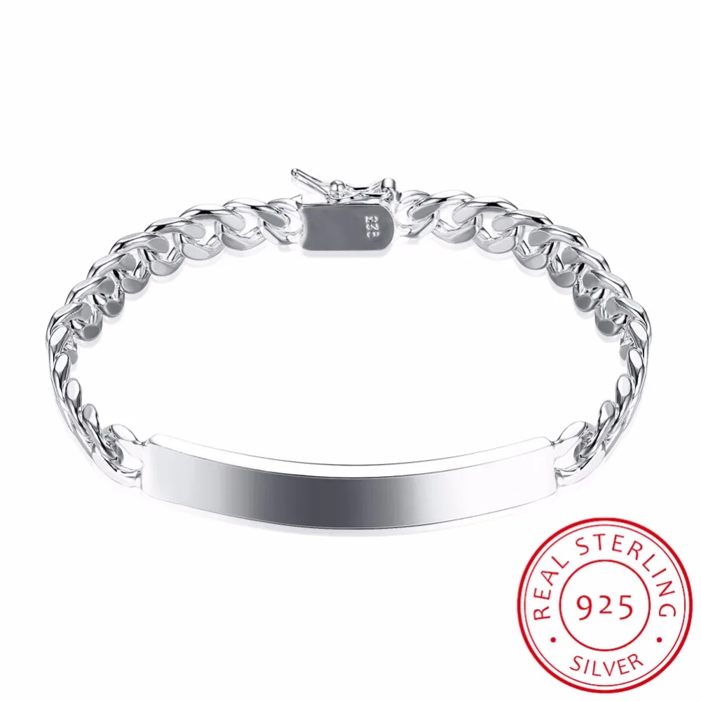 

LEKANI Men's bracelet Fine Jewelry 925 sterling silver 8mm watch chains 21cm ID bracelet bangle Pulseiras joyas de plata Female