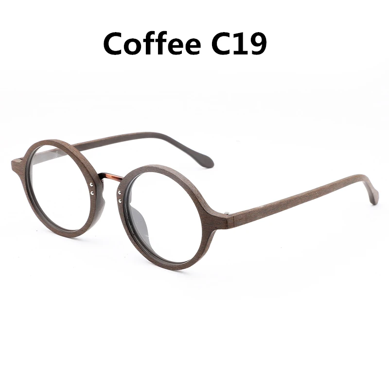 coffee C19 HDCRAFTER, винтажные Ретро Круглые очки, оправа, дерево, рецепт, близорукость, очки с прозрачными линзами, очки для чтения в деревянной оправе, оправа - Цвет оправы: coffee C19
