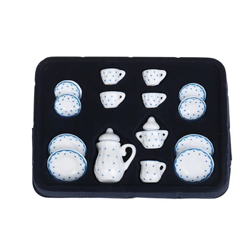 

15Pcs New 1/12 Dollhouse Miniature Blue Flower Patten Porcelain Coffee Tea Cups Ceramic Tableware Dollhouse Kitchen Accessories