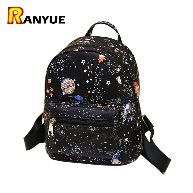 Moda Star universo espacio impresión Mochila negra para niñas adolescentes Mochila pequeña mujer cuero Mochila Escolar Moda Star universo espacio impresión Mochila negra para niñas adolescentes Mochila pequeña mujer cuero Mochila Escolar