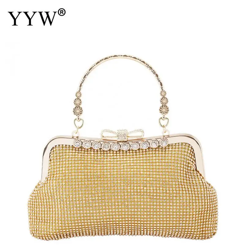 Rhinestone Unique Gold Crystal Evening Bag Clutch Purse Party Bridal Prom Diamonds Wedding
