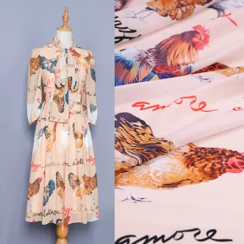 

autumn soft chiffon fabric,hen cock printed polyester fabric patchwork for women dress shirt DIY clothing sewing tissu au metre