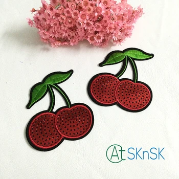 

100pcs/lot Red Cherry Skull Iron On sew on Cartoon Patches Garment Bag Appliques accessory 6.5cm*7.5cm A2