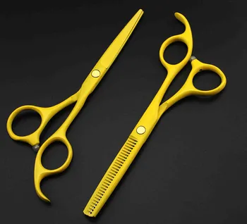 

professional Japan 440c 9cr13 yellow Piano paint 5.5 inch hair scissors set thinning shears cutting barber hairdressing scissors