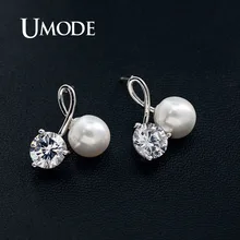 UMODE, женские треугольные серьги-гвоздики с поперечным изгибом, серьги с жемчугом, корейские кубические циркониевые модные роскошные свадебные ювелирные изделия UE0468