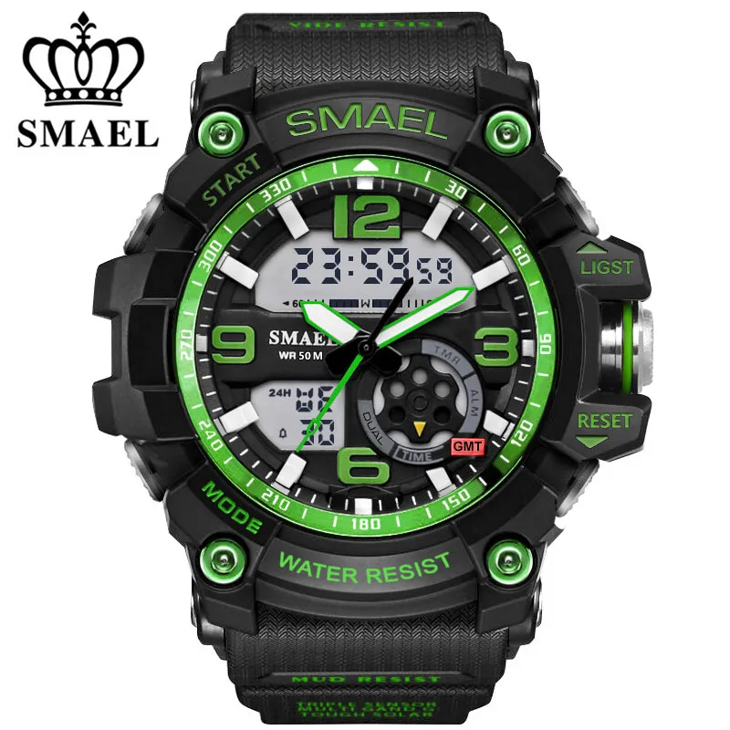 Часы smael мужские s часы лучший бренд класса люкс светодиодный цифровые кварцевые часы мужские водонепроницаемый спортивный костюм в стиле милитари Relogio Masculino - Цвет: Black Green