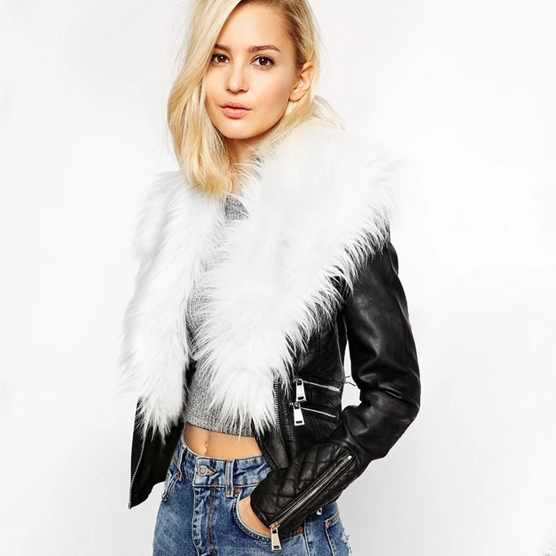 remarkable  2018 Winter Jackets Women Basic Coats Fashion Faux PU Leather Winter Jackets Women Artificial Fur C
