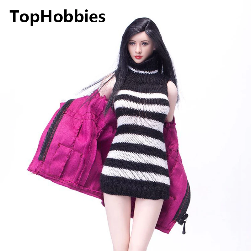 

Vimi VS043 1/6 Women Pink Coat Stripe Sweater Middle-long wear Knitted Dress Set Clothes Suit F/12 Inch Female Figure Body