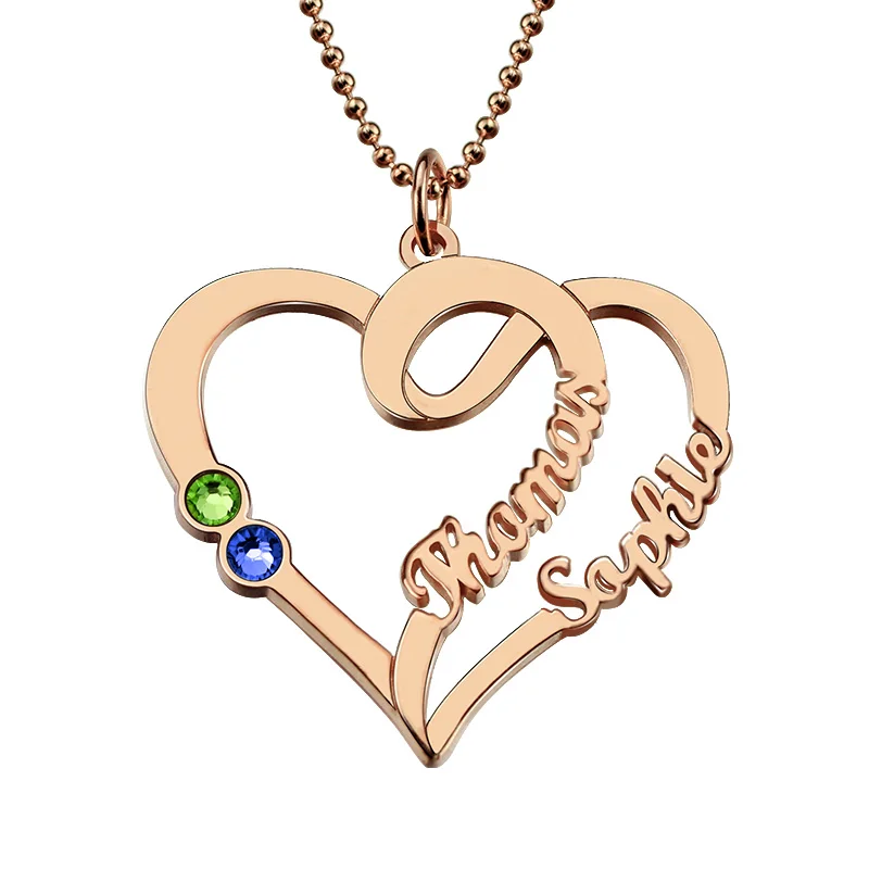 Wholesale Rose Gold Color Heart Necklace with Birthstone Personalized Name Necklace Love Heart ...