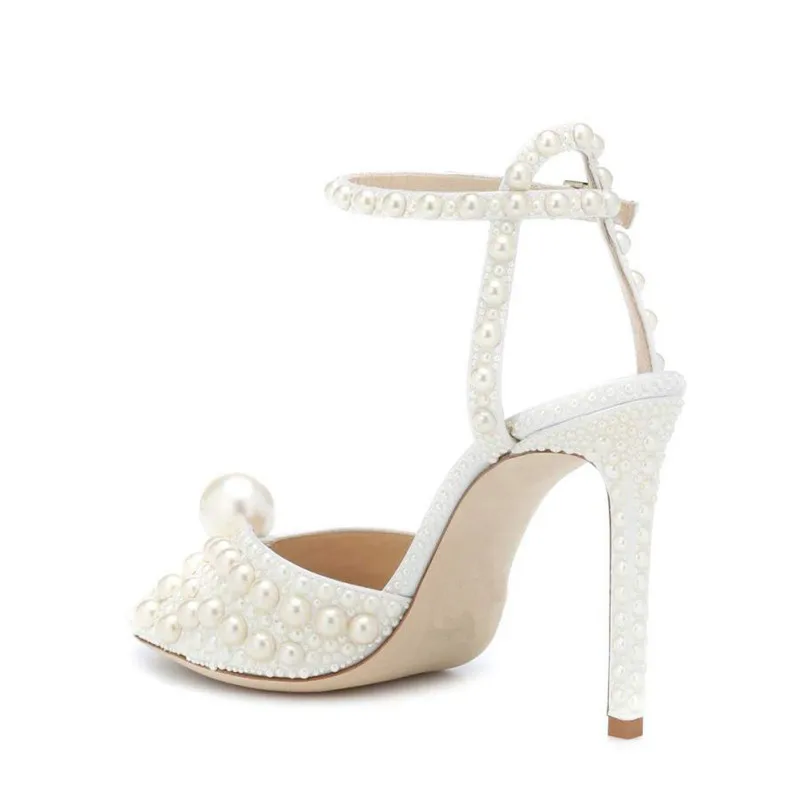 Sandalias Mujer/ роскошные женские летние босоножки с жемчугом и шипами, босоножки на высоком каблуке с пряжкой и ремешком, женские свадебные модельные туфли