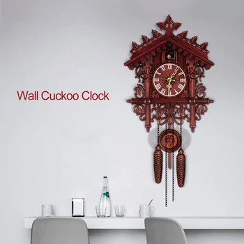 

Vintage Clock Wooden Wall Cuckoo Clock Swinging Pendulum Wood Hanging Crafts Decoration for Home Restaurant Living Room