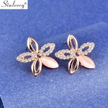 SINLEERY опал цветок серьги-гвоздики модные ювелирные изделия для женщин девочек розовое золото цвет романтические свадебные серьги ES433 SSH