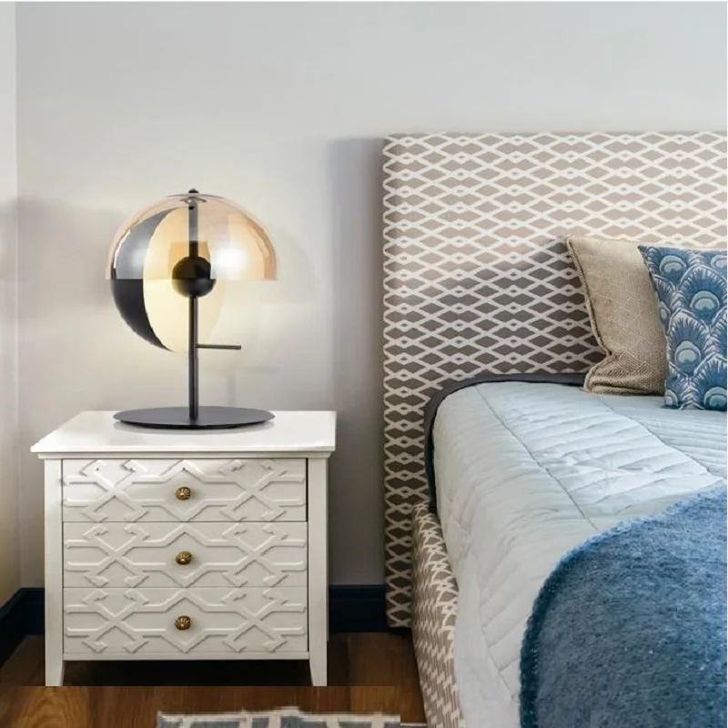 US $108.10 LukLoy Bedside LED Table Lamps Nordic Postmodern Glass Table Light for Bedroom Living Room Office Minimalist Nightstand lamp