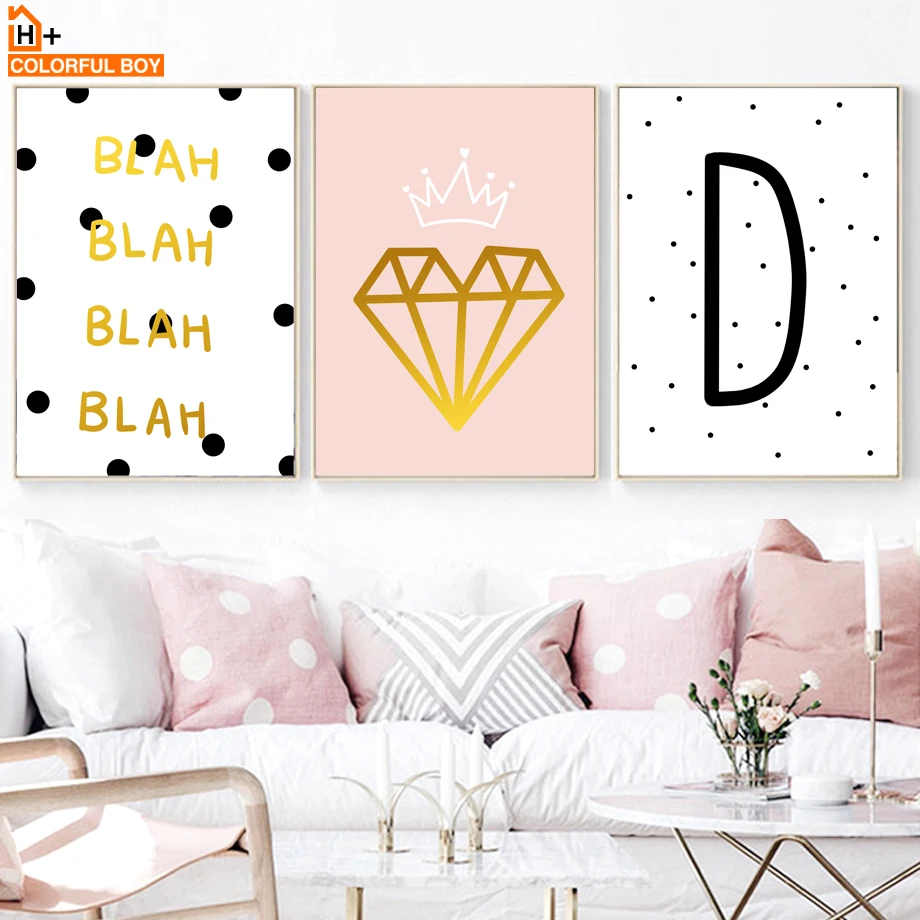 

COLORFULBOY Diamond Heart Letter Wall Art Canvas Painting Nordic Posters And Prints Wall Pictures For Living Room Bedroom Decor