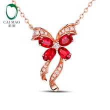 CaiMao 14KT/585 розовое золото 1.24ct с натуральным красным Рубином 0.17ct Бриллиант круглой огранки Обручение украшение-подвеска с драгоценными камнями