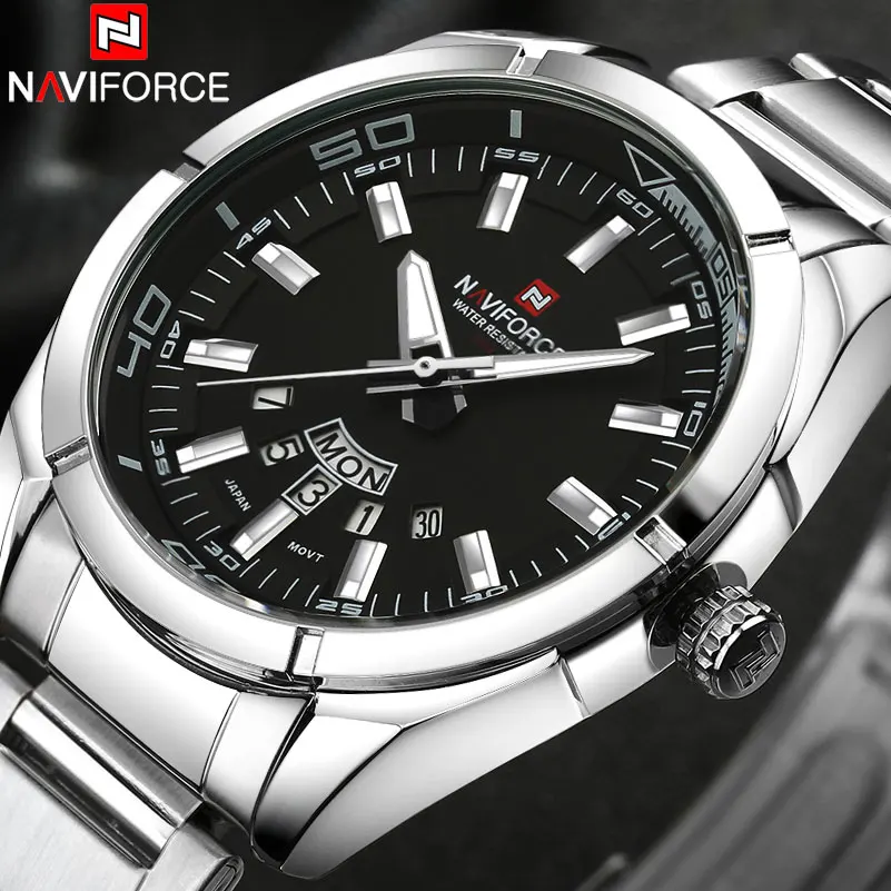 Prix pour NAVIFORCE Marque Hommes Montres d'affaires de Quartz 30 M étanche montres hommes acier inoxydable bande auto date montres relojes Prix pour NAVIFORCE Marque Hommes Montres d'affaires de Quartz 30 M étanche montres hommes acier inoxydable bande auto date montres relojes