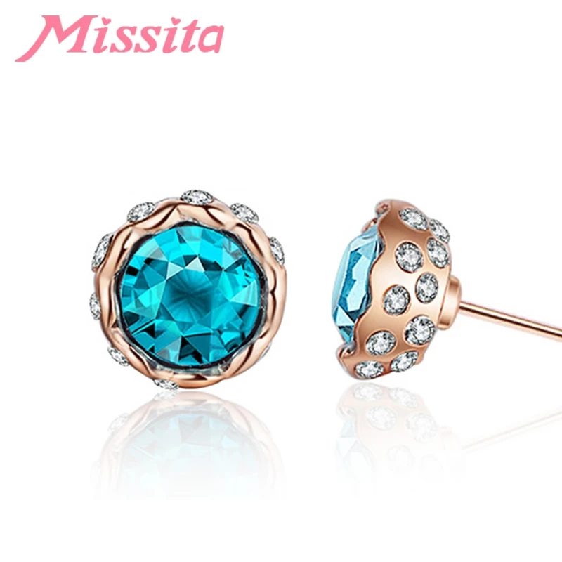 

MISSITA Romantic Blue Snow Lotus Earrings Clear Blue CZ For Women Silver Jewelry Brand Stud Earrings Party Gift Hot Sale