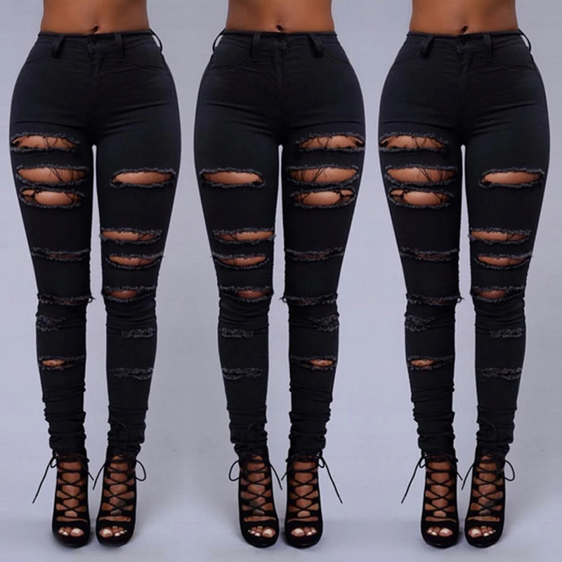 2017 Fashion Ripped Jeans High Waist Skinny Jeans Stretchy Destroy Women Pants Trousers Sexy Hole Jeans
