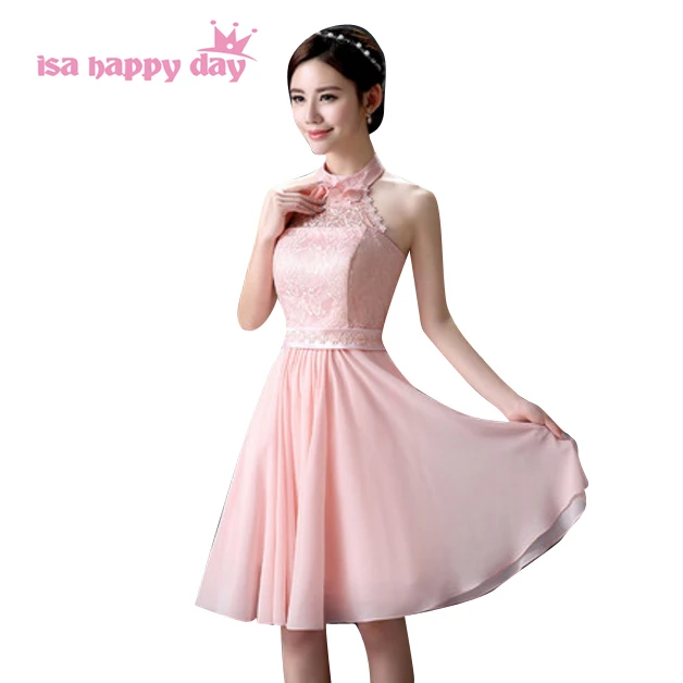 

halter chiffon dresses bandage 2019 new cocktail and party short elegant color pink semi formal dress in wedding under $50 H3604