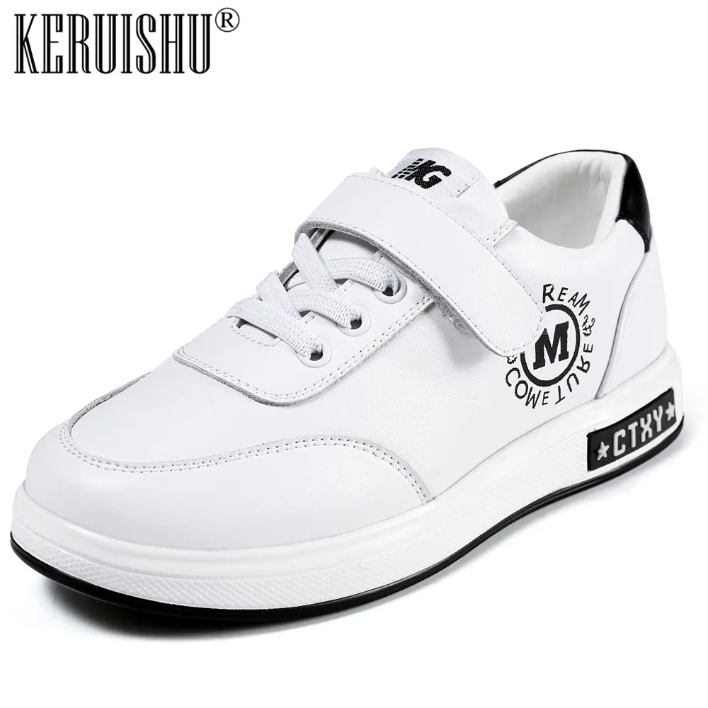 

KERUISHU Kids Sneakers Shoes For Boys Children Genuine Leather Casual Shoes Soft Non-slip Kids Shoes White Light Shoes