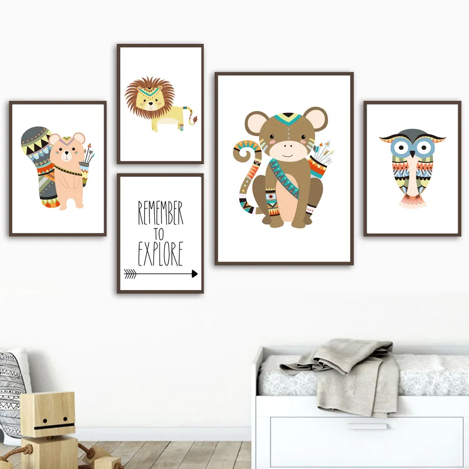 

Monkey Lion Bear Owl Explore Quote Wall Art Canvas Painting Nordic Posters And Prints Animals Wall Pictures Baby Kids Room Decor