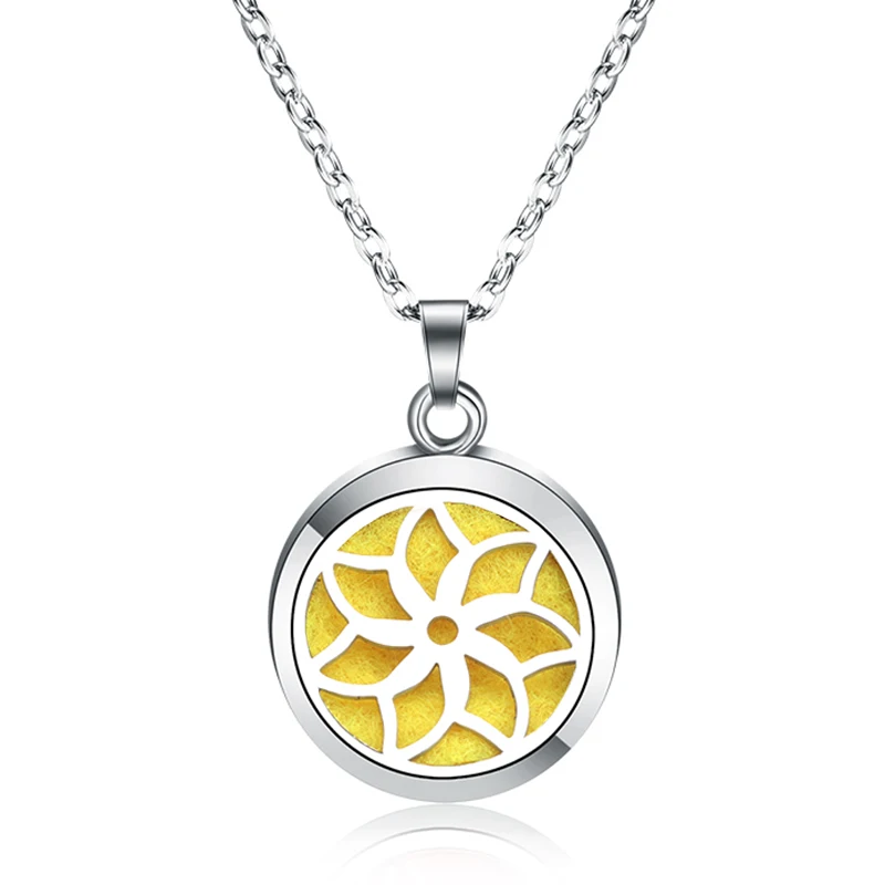 

2019 Flower Aroma Diffuser Locket Necklace Pendant Stainless Steel Perfume Essential Oil Diffuser Lockets Aromatherapy Jewelry