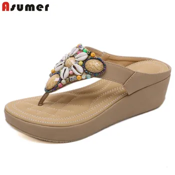 

ASUMER Plus size 35-42 New high heels wedges sandals women shoes Bohemia summer flip flops casual ladies shoes drop shipping