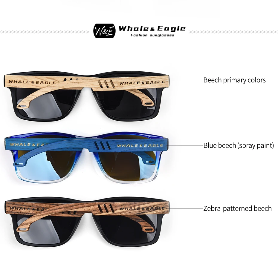 Sunglasses Men Wooden Zebra UV400 W&E Polarized Sunglasses Women Beech Blue Green Lens Handmade Fashionable Brand Cool