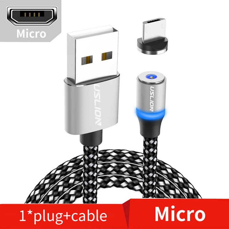 USLION 3 м Магнитная Micro USB кабель для samsung S10 Тип-Док-станция с usb зарядка магнит Зарядное устройство адаптер Тип USB c кабели для мобильных телефонов - Цвет: T2 Silver Micro