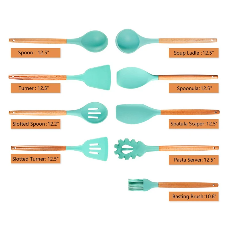 LMETJMA 9 Pieces Cooking Tools Set Silicone Kitchen Cooking Utensils Set With Bamboo Holder Turner Tong Spatula Spoon Set KC0208 LMETJMA 9 Pieces Cooking Tools Set Silicone Kitchen Cooking Utensils Set With Bamboo Holder Turner Tong Spatula Spoon Set KC0208