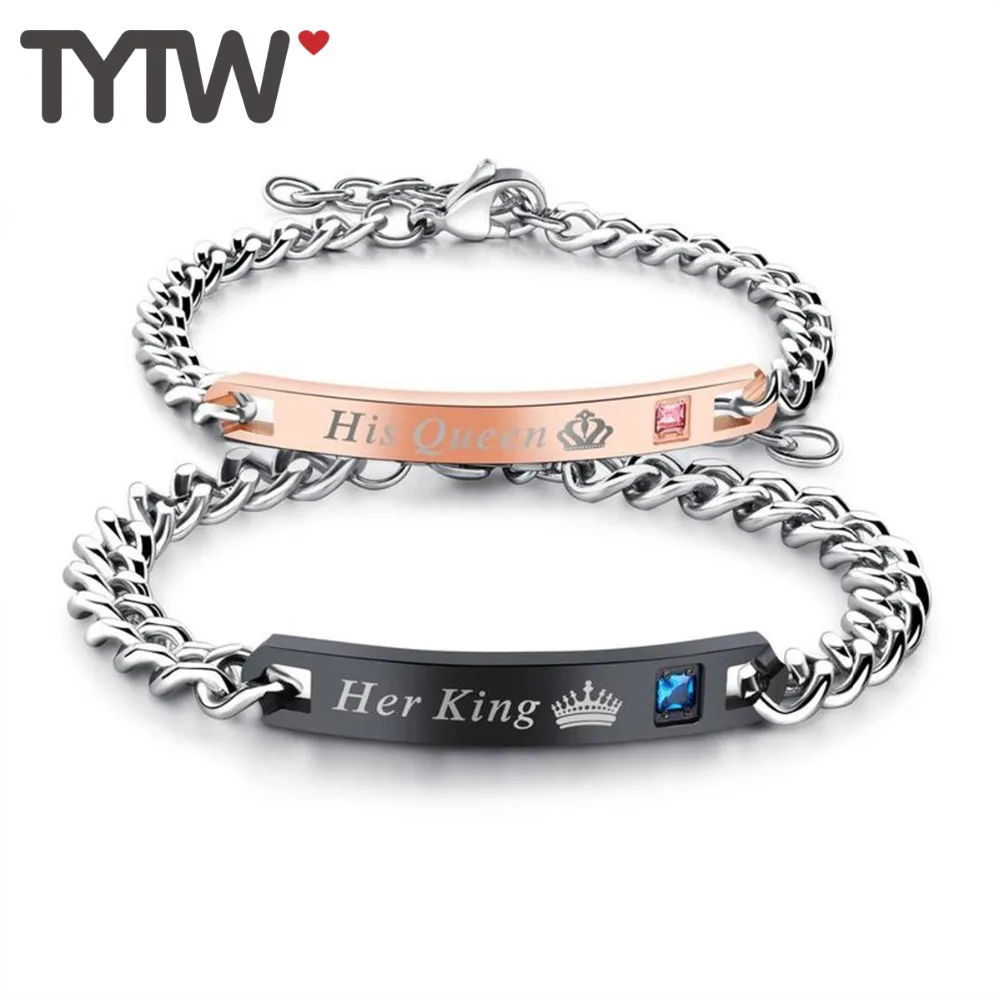 

TYTW High Quality Stainless steel Couple Bracelet Lovers' bangle Ceown Customize Fashion gun black Jewelry Gift Drop Shipping