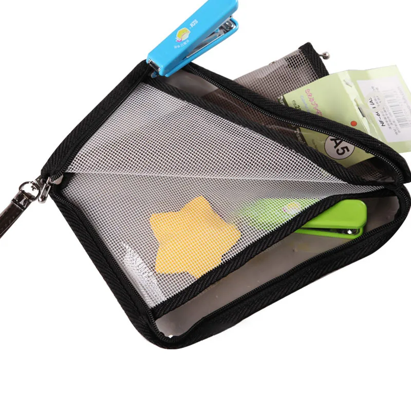 Dumei A4/A5/B6 plasti PVC student file information portable Bright transparent grid waterproof zipper document bag NF-603