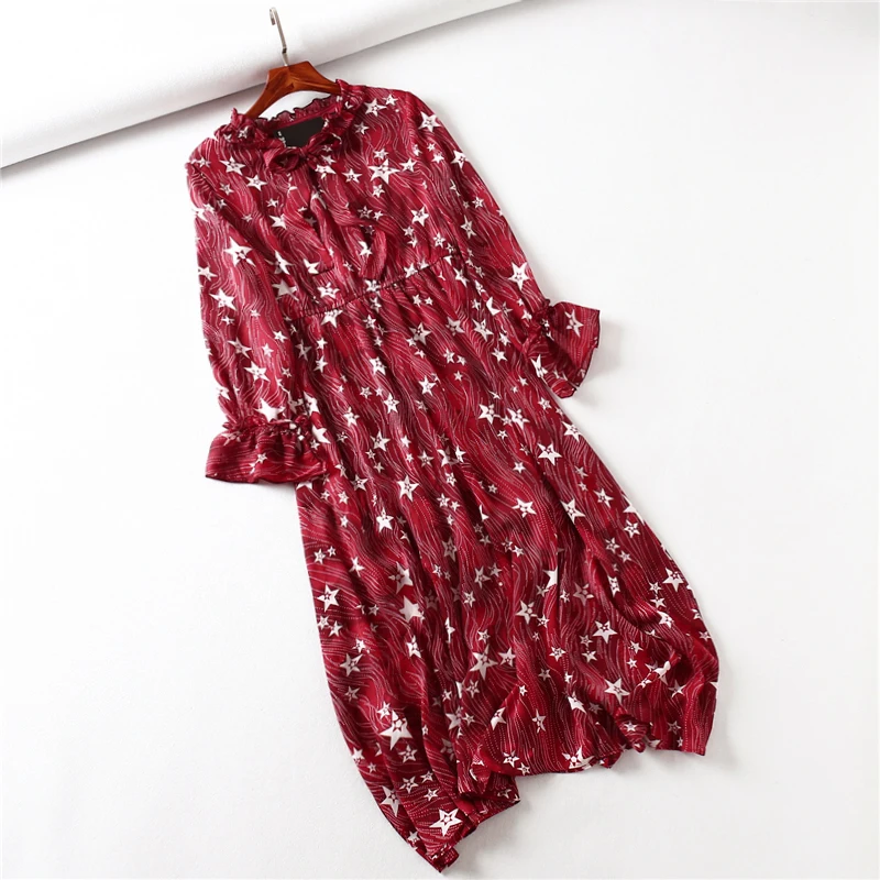 

2019 women lady waist slim red star print star dress