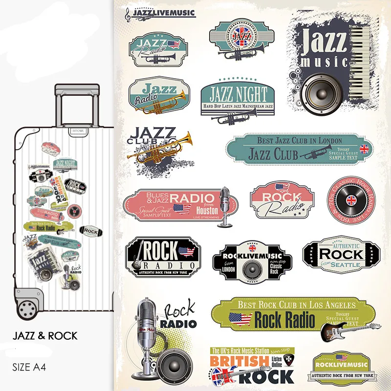

18pcs Music trend retro suitcase suitcase stickers trolley case guitar laptop stickers