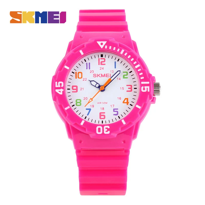 SKMEI детские спортивные кварцевые часы водонепроницаемые студенческие часы для мальчиков и девочек PU ремешок желе детские часы модные наручные часы 1043 - Цвет: Rose