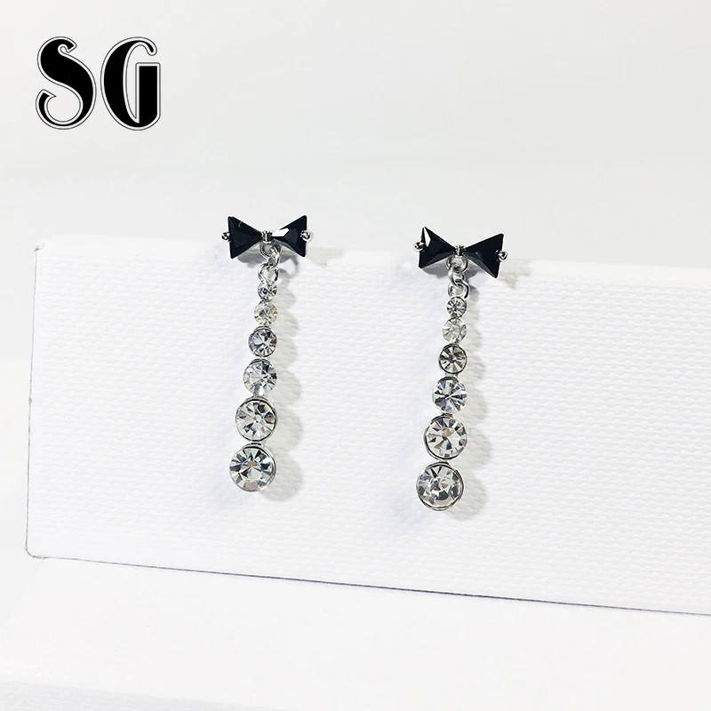 

SG New arrival 100% 925 Sterling Silver Sparkling Bow Stud Earrings With Clear CZ for Women Party Luxury Streling Silver Jewelry