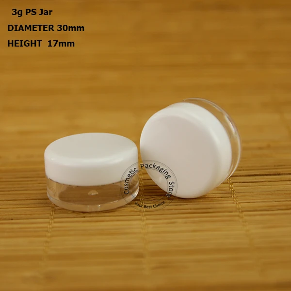 100pcs Promotion 3g Plastic Eyeshadow Jar White Cap 3ml Cosmetic Container 1/10OZ Small Sample Bottles Facial Cream Refillable | Красота и