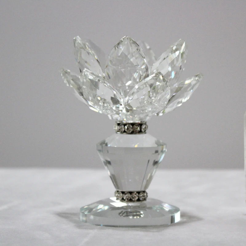 1 PC Crystal Glass Lotus Flower Candle Holder Christmas Diamond