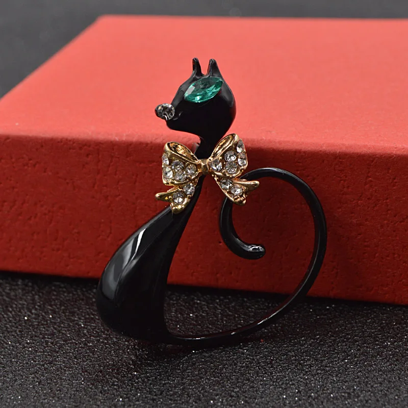 Long Tail Black Cat Brooches Unisex Elegant Animal Brooch Pin Fashion Jewelry Enamel Coat Broches Bijouterie