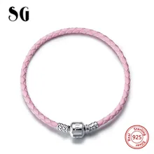 SG Роскошные 925 пробы серебряные 18 см кожаные веревочные цепочки DIY амулеты подлинный Браслет Модные ювелирные изделия для женщин Подарки