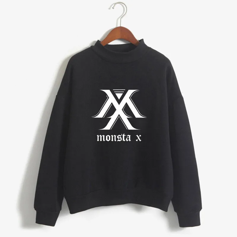 New Exo Blackpink Hoodies Women Warm Hoodies Twice Wanna One Got7 Sweatshirts Harajuku Ladies Monsta X Female Fan Hoodie - Цвет: blakcMOSTER