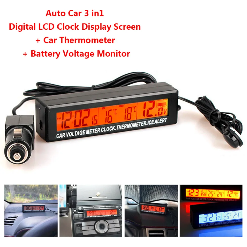 LCD Digital Auto Car 3in1 Clock Thermometer Temperature Monitor Meter