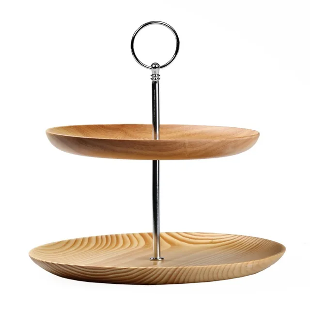Homestia 1 Pc Sandal Wood Double Tier Cake Stand Fruit Bowl Elegant Homestia 1 Pc Sandal Wood Double Tier Cake Stand Fruit Bowl Elegant Durable Food Tray Wedding