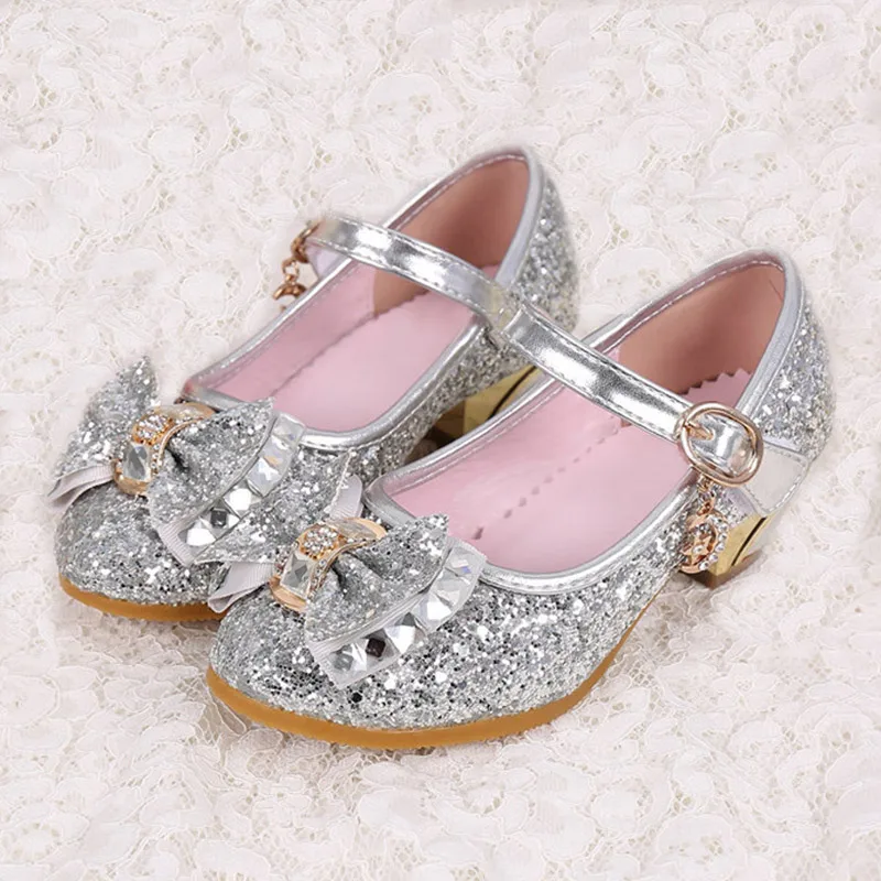 5Colors Children Princess Sandals Kids Girls Wedding Shoes High Heels Dress Shoes Bowtie Gold For Girls