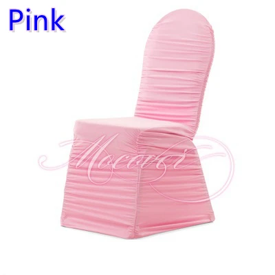 Pink colour ruffled banquet chair covers universal chair cover lycra