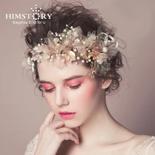 Новые трендовые Цветочные украшения для волос, Золотая жемчужина, ручная работа, свадебная повязка на голову, стразы, повязка на голову, Женские аксессуары украшения для волос