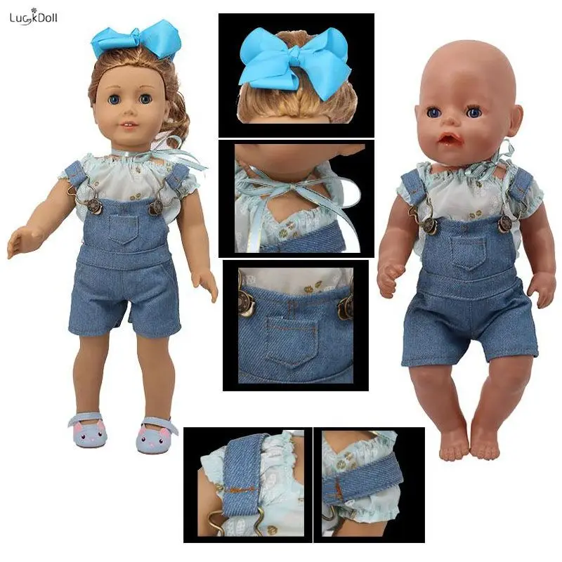 

LUCKDOLL Jeans Strap Adjustable Shoulder Strap Fit 18 Inch American 43cm BabyDoll Clothes Accessories,Girls Toys,Generation Gift