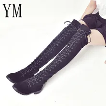 Большой размер 43; популярные женские сапоги; мотоботы; зимние женские модные сапоги на квадратном каблуке; Сапоги выше колена; высокие замшевые сапоги