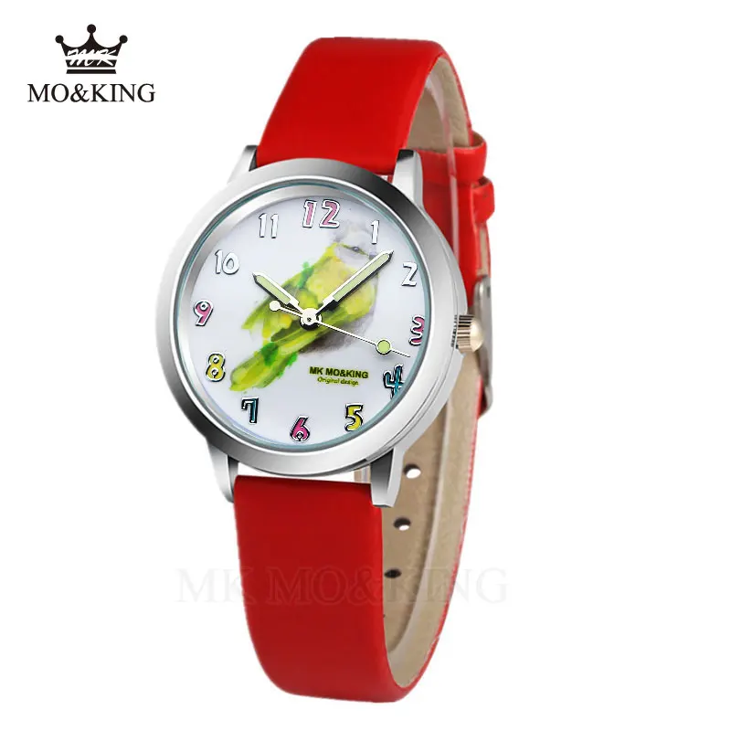 Брендовые Детские кварцевые наручные часы с рисунком милой птицы для мальчиков и девочек, подарки, браслет, relojes mk box - Цвет: Красный